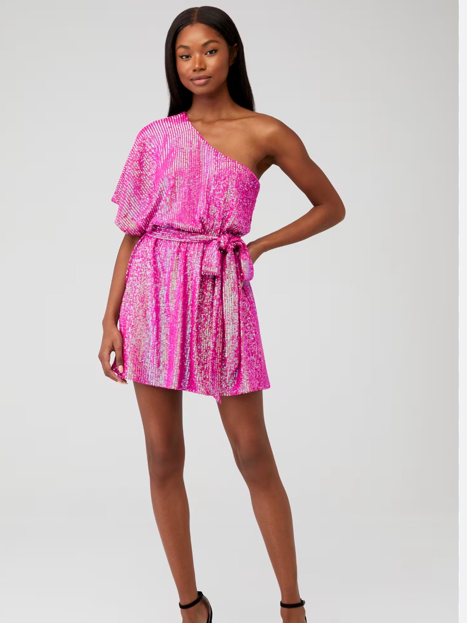 Show Me Your Mumu One-Shoulder Hot Pink Sequin Mini Dress